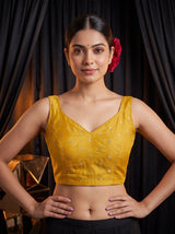 MIMOSA Gold Jaipur Pure Viscose Chiffon Saree — blouse close-up