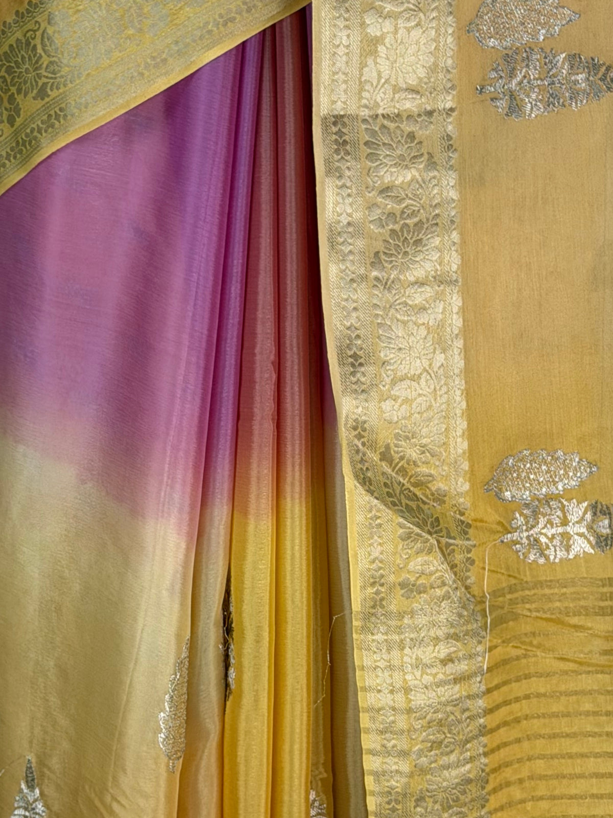 MIMOSA Gold Jaipur Pure Viscose Chiffon Saree — fleets shot full lifestyle