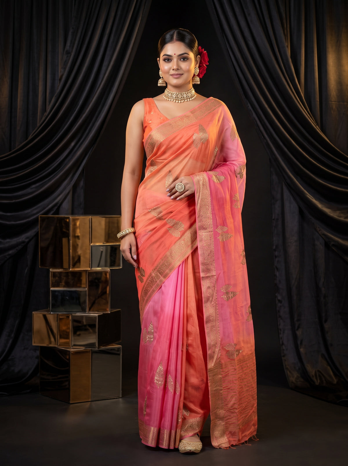 MIMOSA Gajari Jaipur Pure Viscose Chiffon Saree — AI Model lifestyle