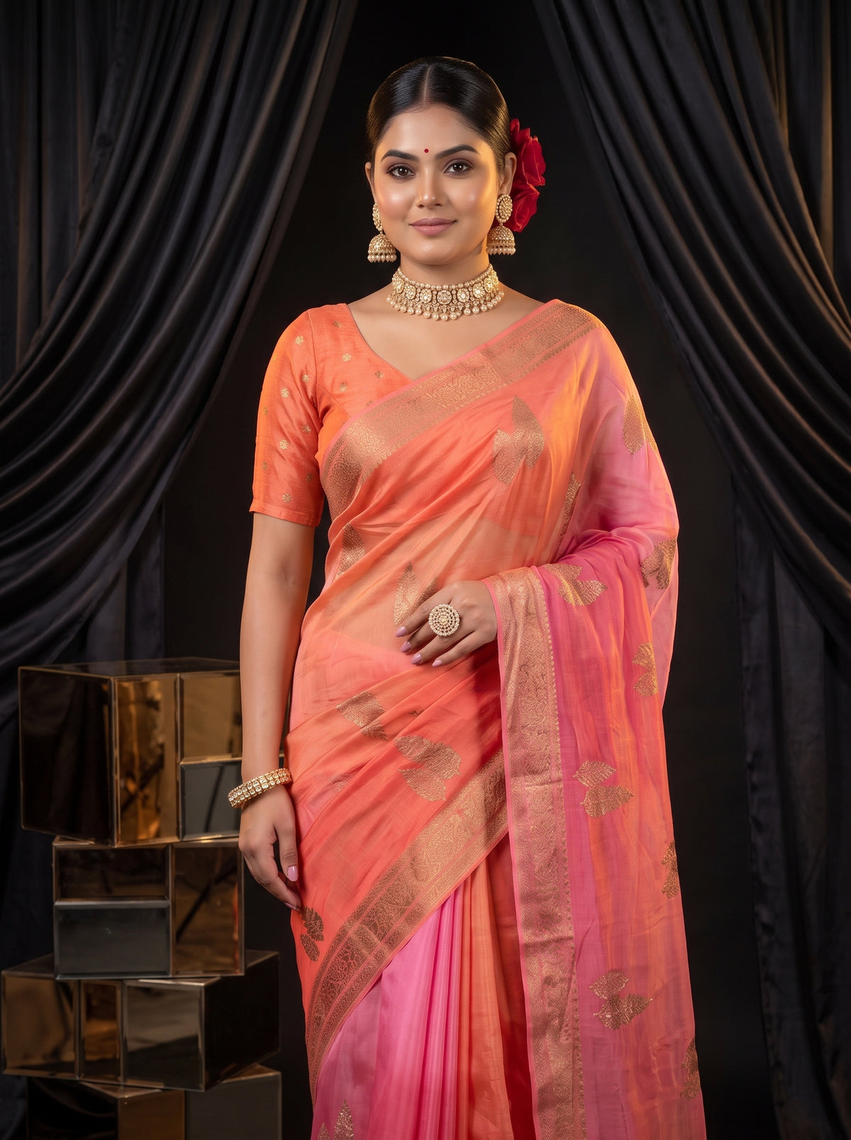 MIMOSA Gajari Jaipur Pure Viscose Chiffon Saree — pose 10 styling detail