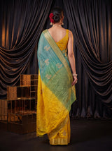 MIMOSA Mustard Jaipur Pure Viscose Chiffon Saree — saree shot pallu body