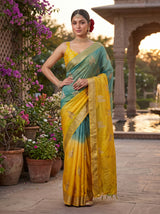 MIMOSA Mustard Jaipur Pure Viscose Chiffon Saree — pose 4 styling detail