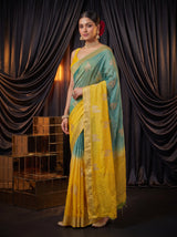 MIMOSA Mustard Jaipur Pure Viscose Chiffon Saree — pose 5 styling detail