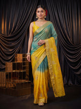 MIMOSA Mustard Jaipur Pure Viscose Chiffon Saree — pose 6 styling detail