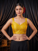 MIMOSA Mustard Jaipur Pure Viscose Chiffon Saree — blouse close-up