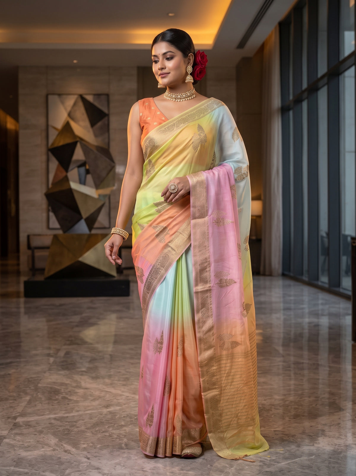 MIMOSA Pink Jaipur Pure Viscose Chiffon Saree — pose 9 styling detail