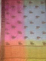 MIMOSA Pink Jaipur Pure Viscose Chiffon Saree — pallu and zari work detail