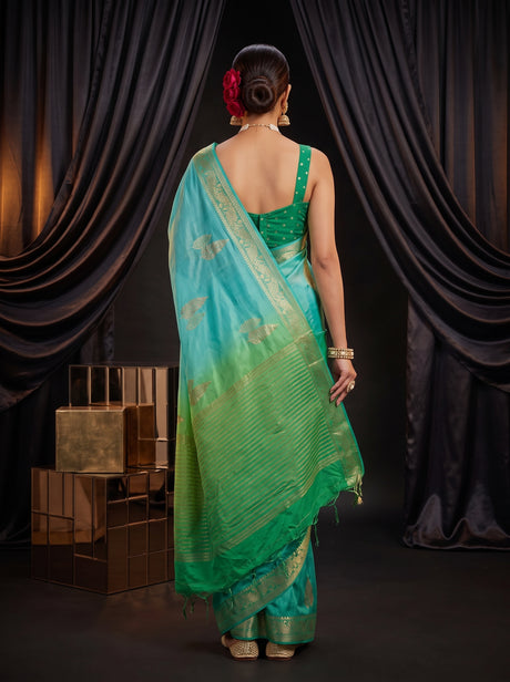 MIMOSA Rama Jaipur Pure Viscose Chiffon Saree — saree shot pallu body