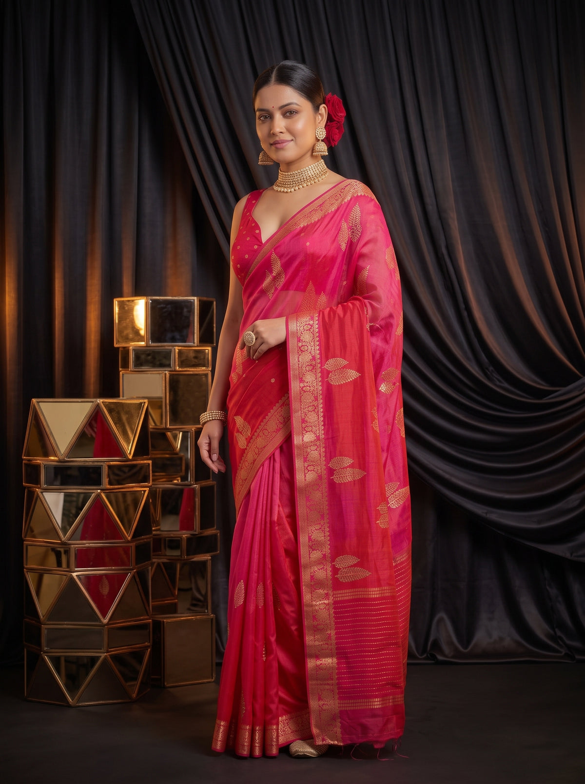 MIMOSA Rani Jaipur Pure Viscose Chiffon Saree — pose 10 styling detail
