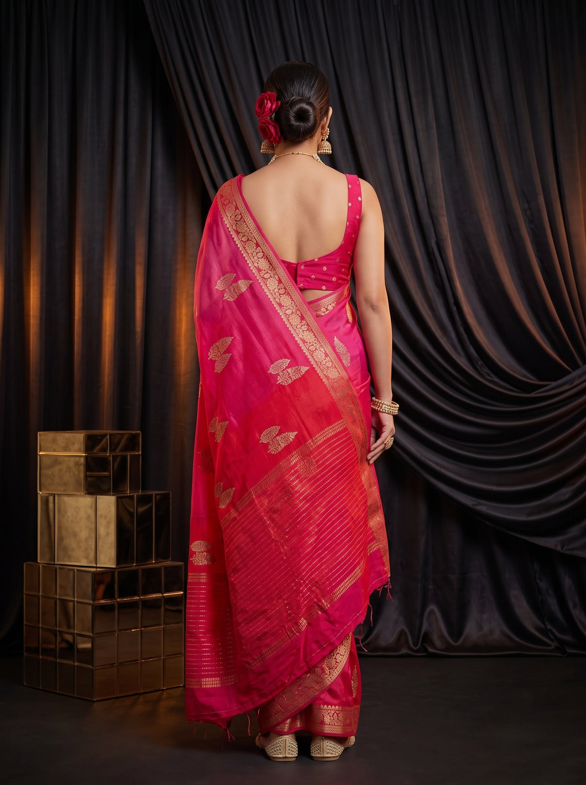 MIMOSA Rani Jaipur Pure Viscose Chiffon Saree — saree shot pallu body