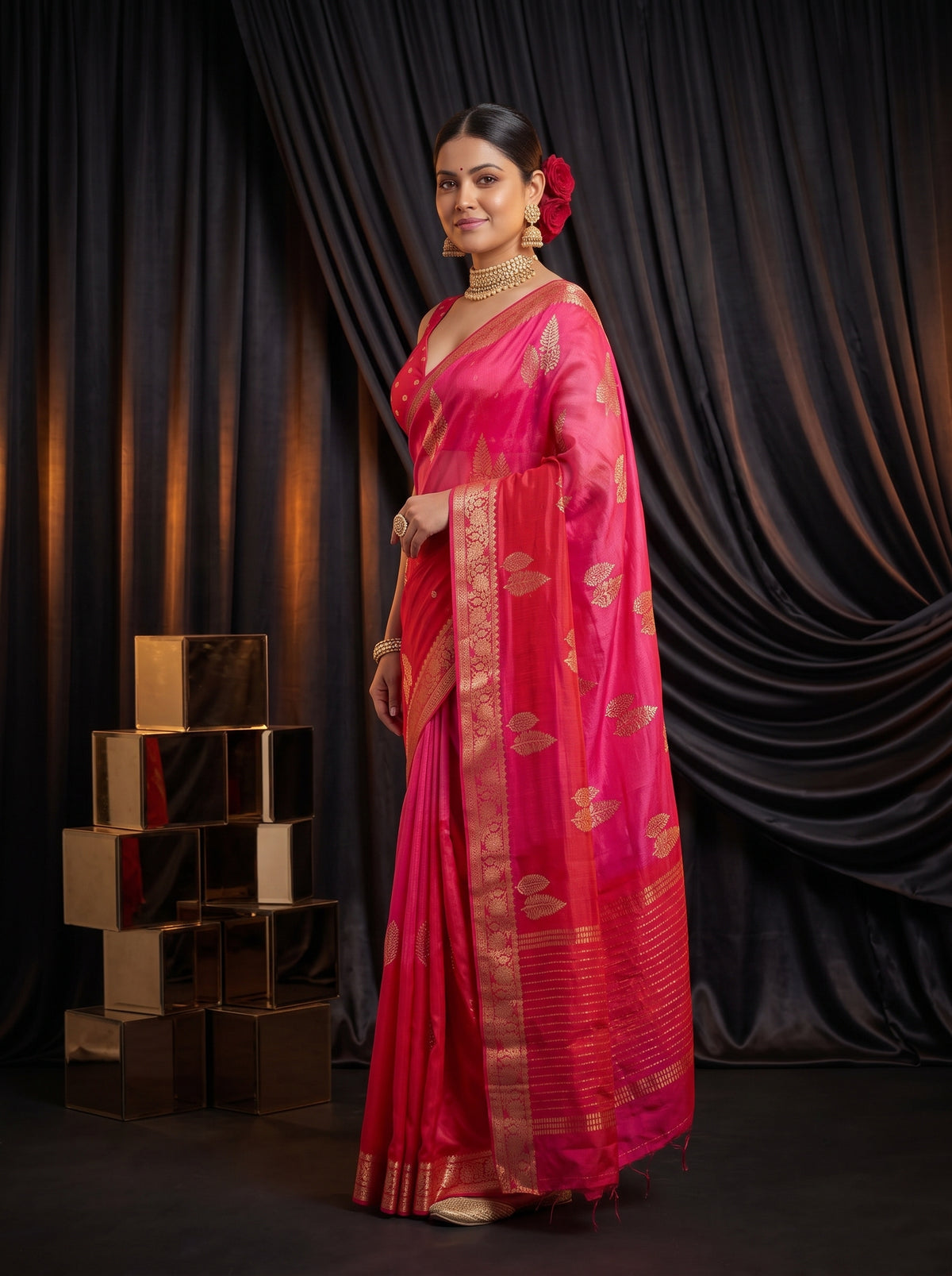 MIMOSA Rani Jaipur Pure Viscose Chiffon Saree — pose 3 styling detail