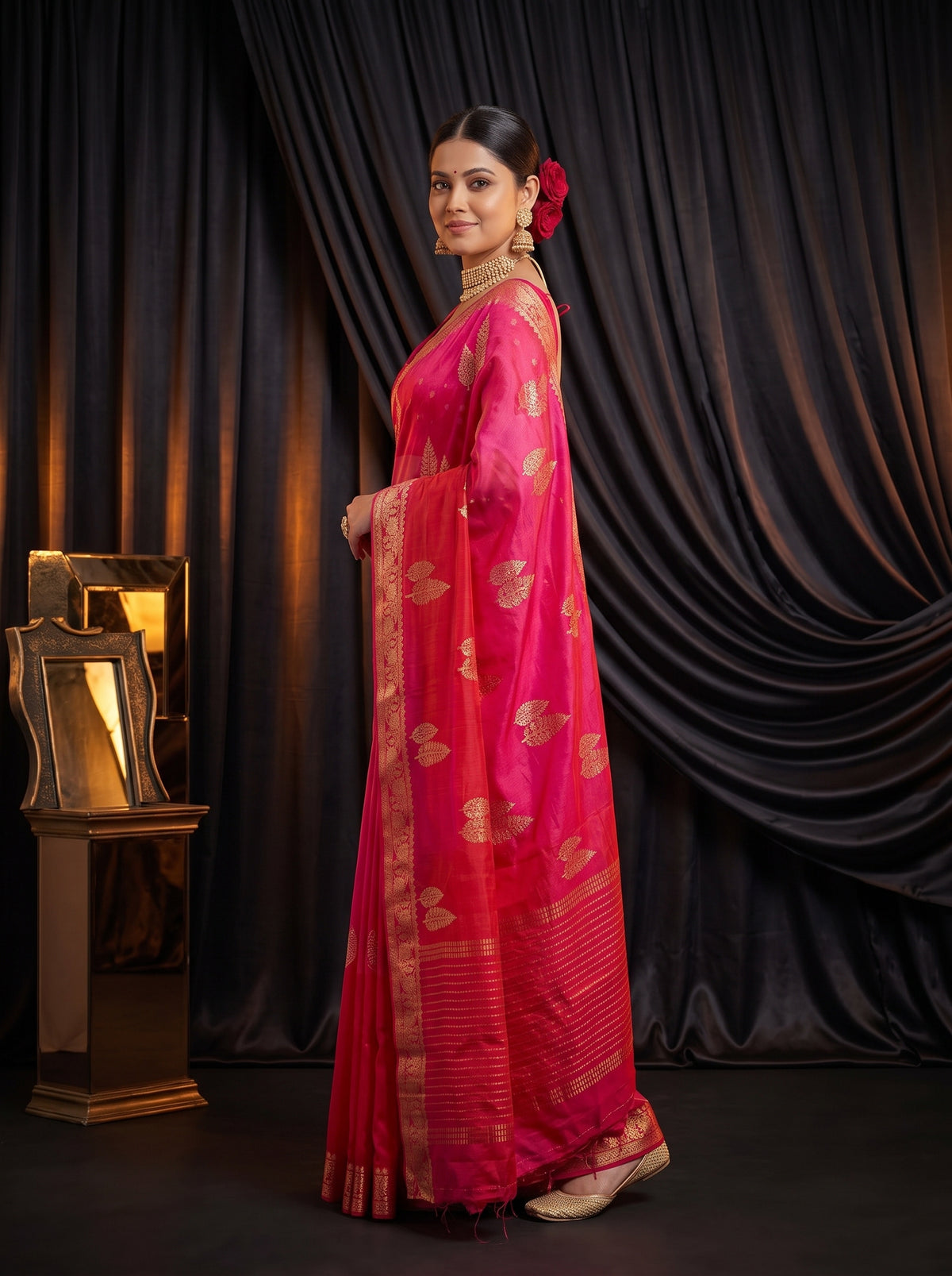 MIMOSA Rani Jaipur Pure Viscose Chiffon Saree — pose 5 styling detail