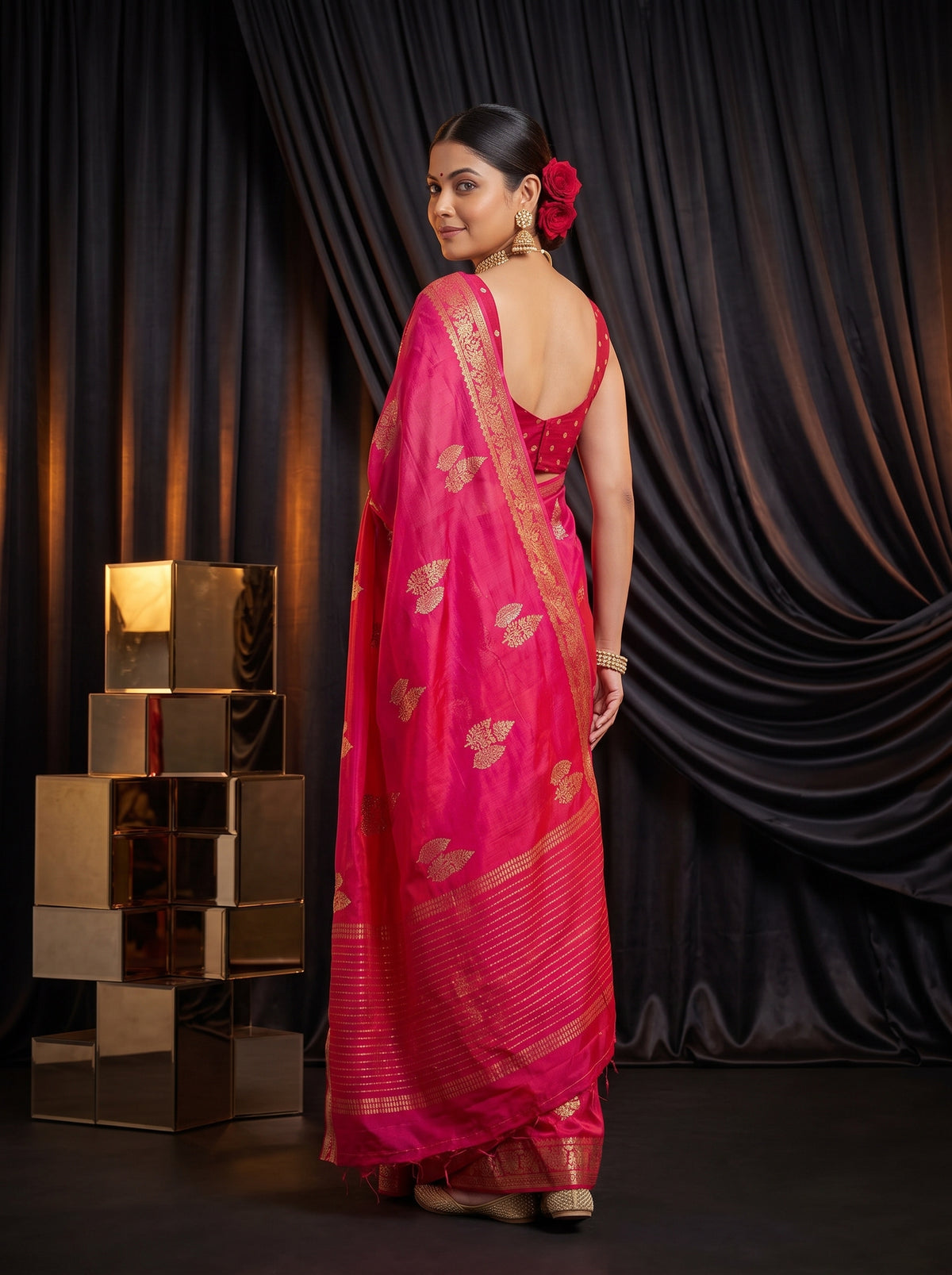MIMOSA Rani Jaipur Pure Viscose Chiffon Saree — pose 7 styling detail