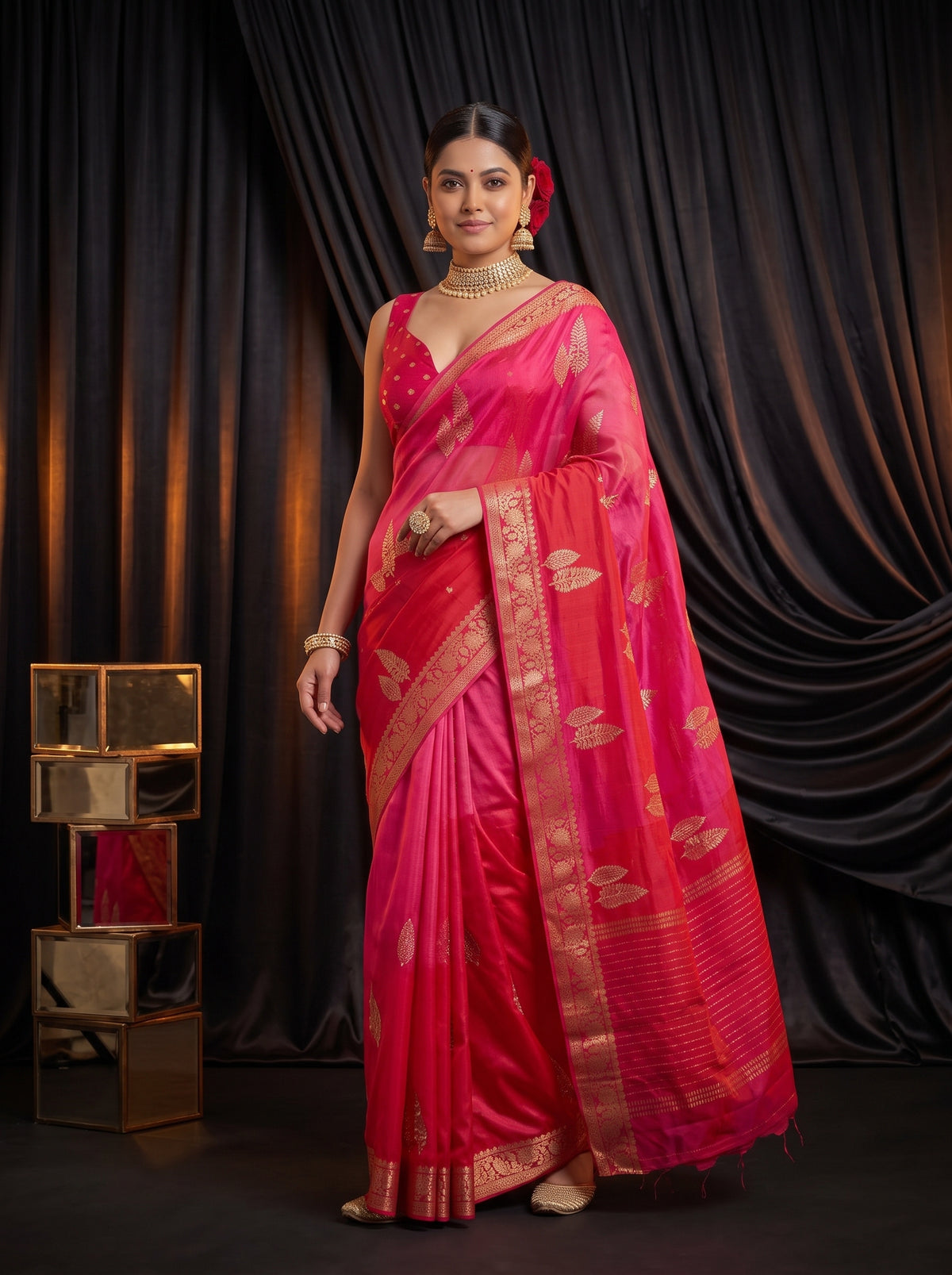 MIMOSA Rani Jaipur Pure Viscose Chiffon Saree — pose 9 styling detail