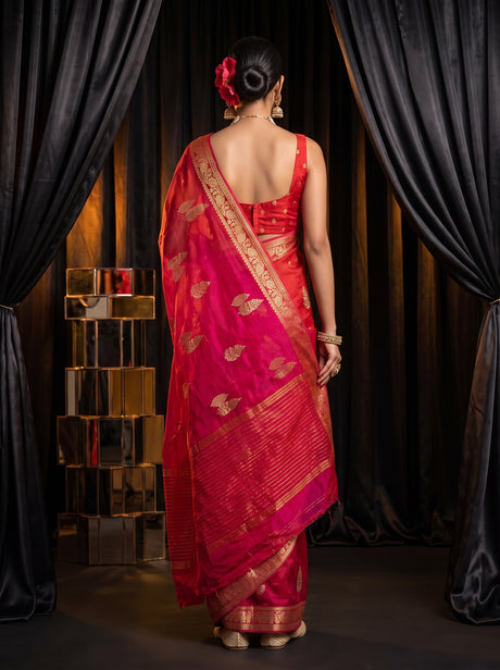 MIMOSA Strawberry Jaipur Pure Viscose Chiffon Saree — saree shot pallu body