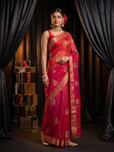 MIMOSA Strawberry Jaipur Pure Viscose Chiffon Saree — pose 5 styling detail