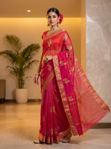 MIMOSA Strawberry Jaipur Pure Viscose Chiffon Saree — pose 9 styling detail
