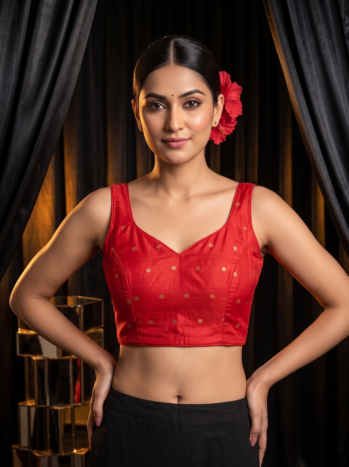 MIMOSA Strawberry Jaipur Pure Viscose Chiffon Saree — blouse close-up
