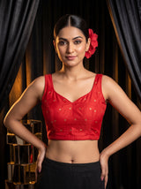 MIMOSA Strawberry Jaipur Pure Viscose Chiffon Saree — blouse close-up