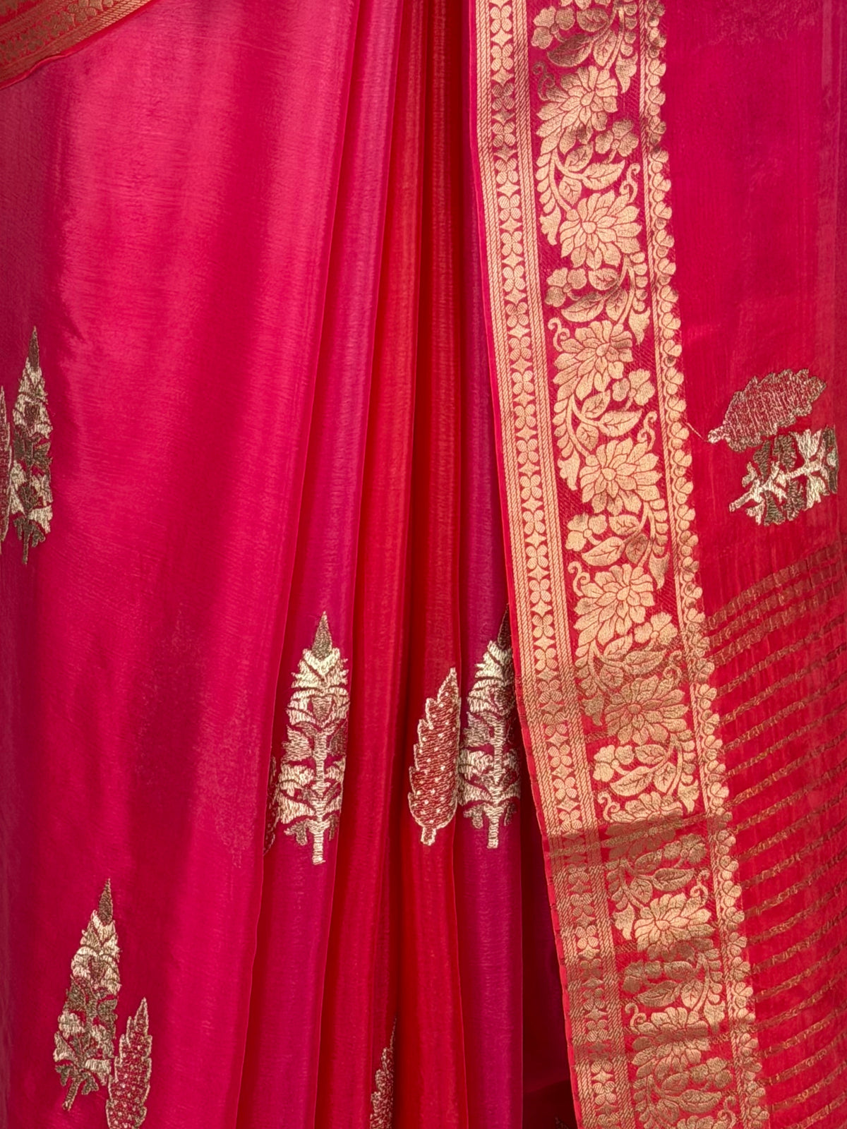 MIMOSA Strawberry Jaipur Pure Viscose Chiffon Saree — fleets shot full lifestyle