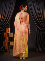 MIMOSA Yellow Jaipur Pure Viscose Chiffon Saree — saree shot pallu body