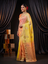 MIMOSA Yellow Jaipur Pure Viscose Chiffon Saree — pose 3 styling detail
