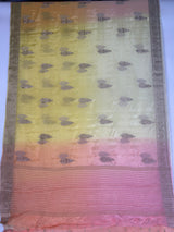 MIMOSA Yellow Jaipur Pure Viscose Chiffon Saree — pallu and zari work detail