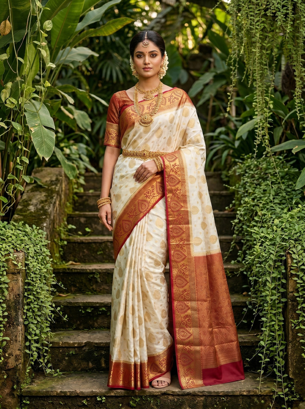 White Art Silk Saree