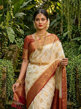 MIMOSA White Kanjivaram Saree — pose 10 styling detail
