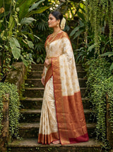 MIMOSA White Kanjivaram Saree — pose 3 styling detail