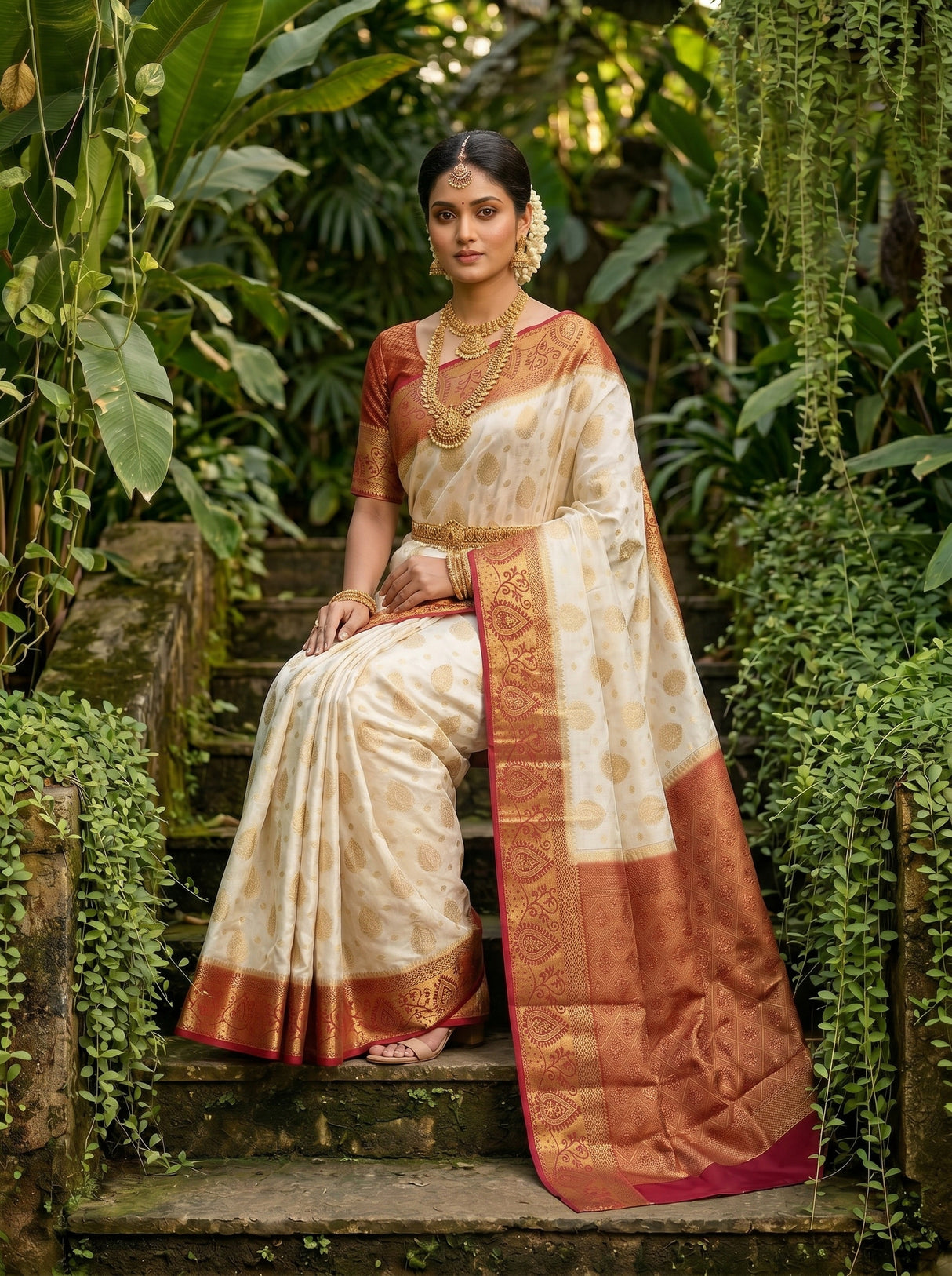 MIMOSA White Kanjivaram Saree — pose 7 styling detail