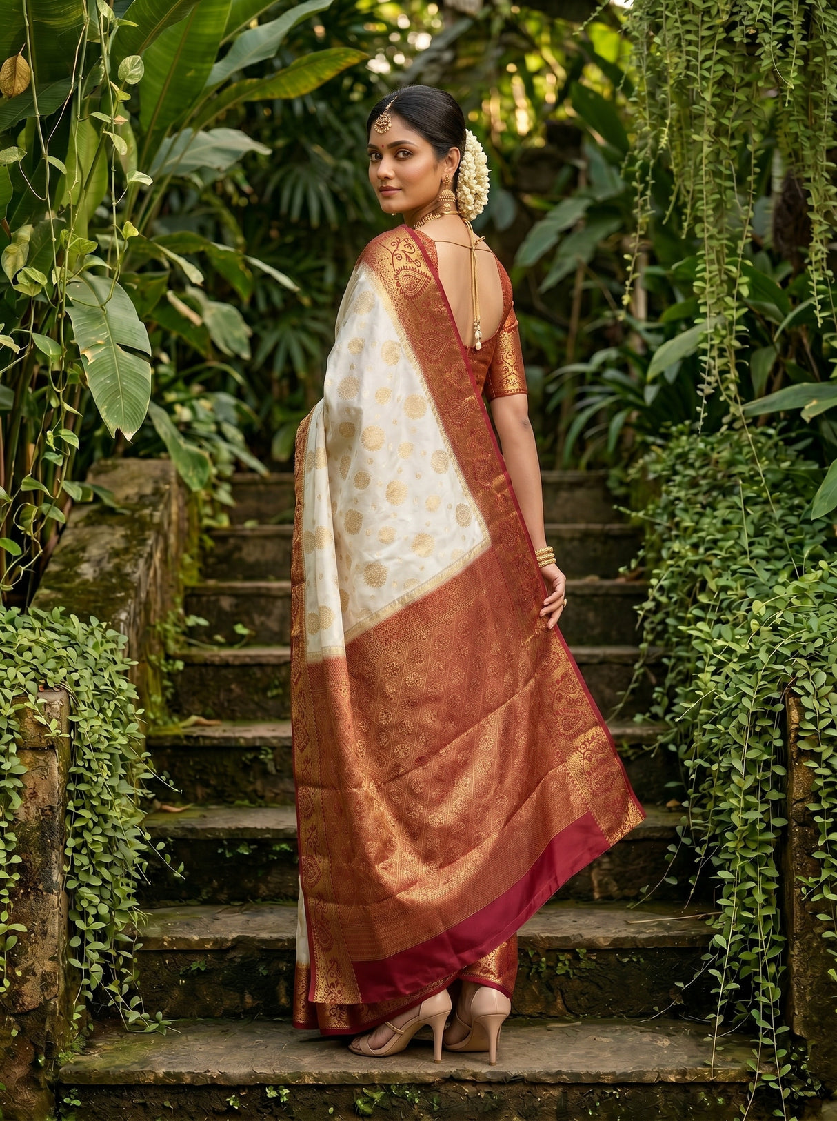 MIMOSA White Kanjivaram Saree — pose 9 styling detail