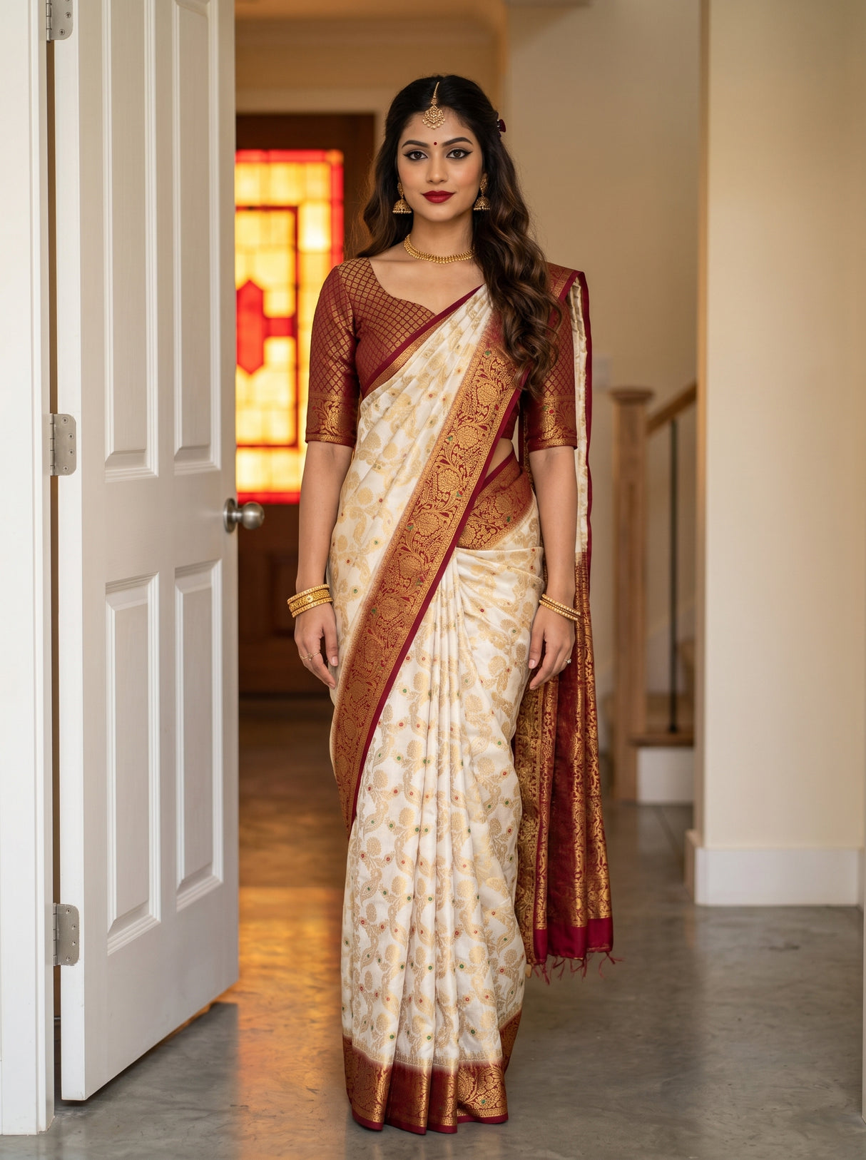 White Art Silk Saree