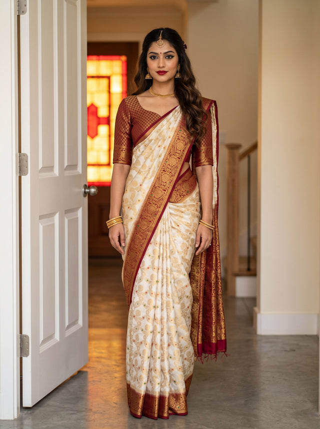 White Art Silk Saree