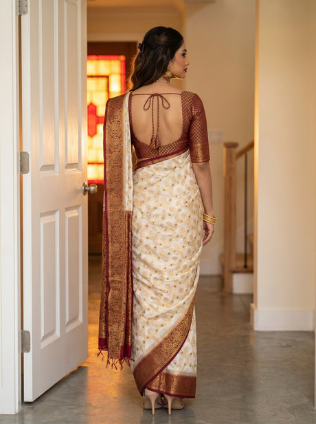 MIMOSA White Kanjivaram Saree — pose 2 styling detail