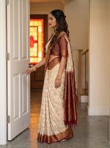 MIMOSA White Kanjivaram Saree — pose 3 styling detail