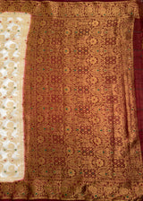 MIMOSA White Kanjivaram Saree — pallu and zari work detail