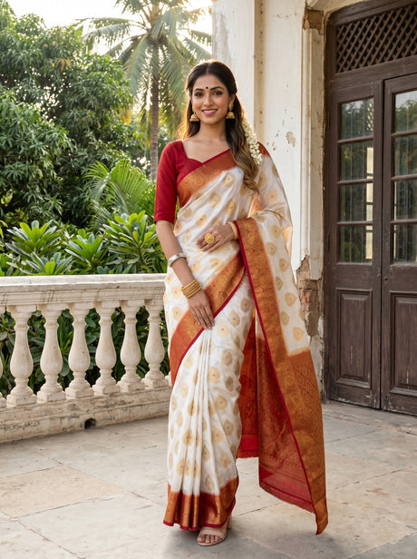 White Art Silk Saree