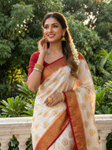 MIMOSA White Kanjivaram Saree — pose 10 styling detail