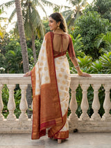 MIMOSA White Kanjivaram Saree — pose 2 styling detail