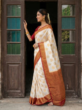 MIMOSA White Kanjivaram Saree — pose 3 styling detail