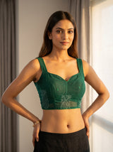MIMOSA Bottle Green Saree Saree — blouse close-up
