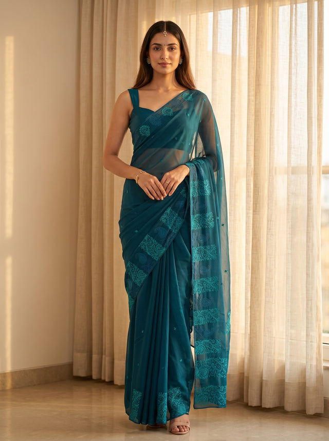 Navy  Saree