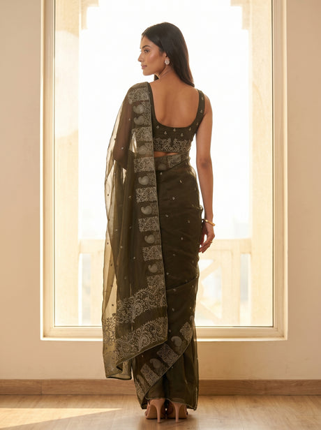 MIMOSA Olive Saree Saree — pose 2 styling detail