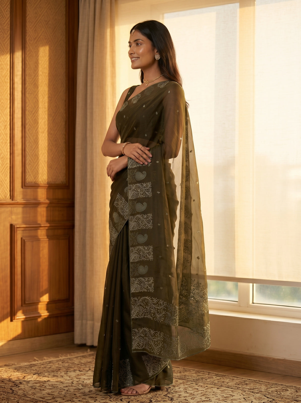 MIMOSA Olive Saree Saree — pose 3 styling detail