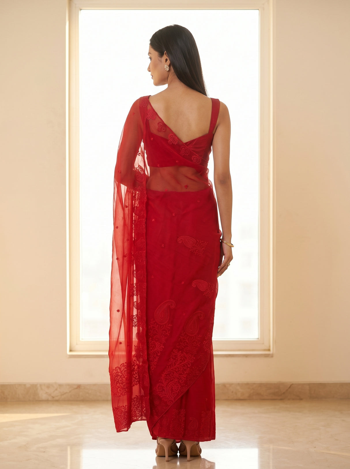 MIMOSA Red Saree Saree — pose 2 styling detail