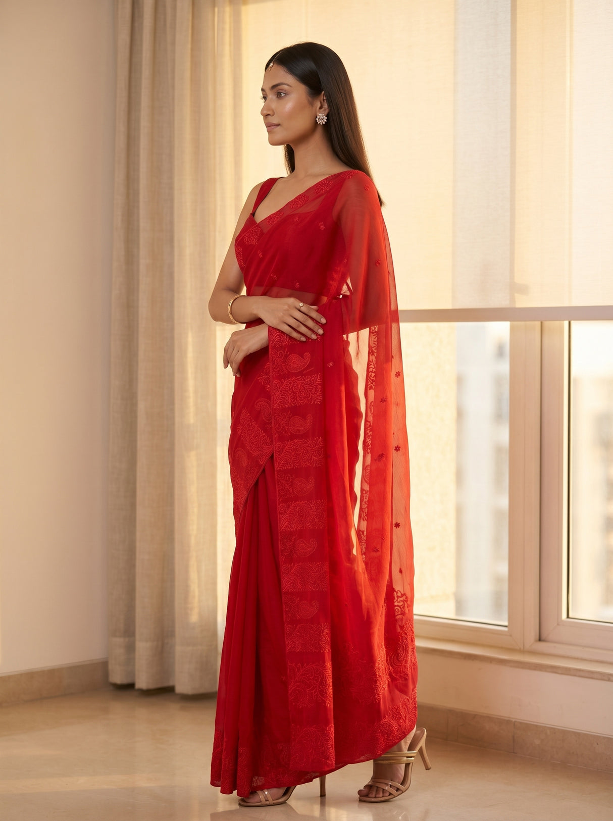 MIMOSA Red Saree Saree — pose 3 styling detail