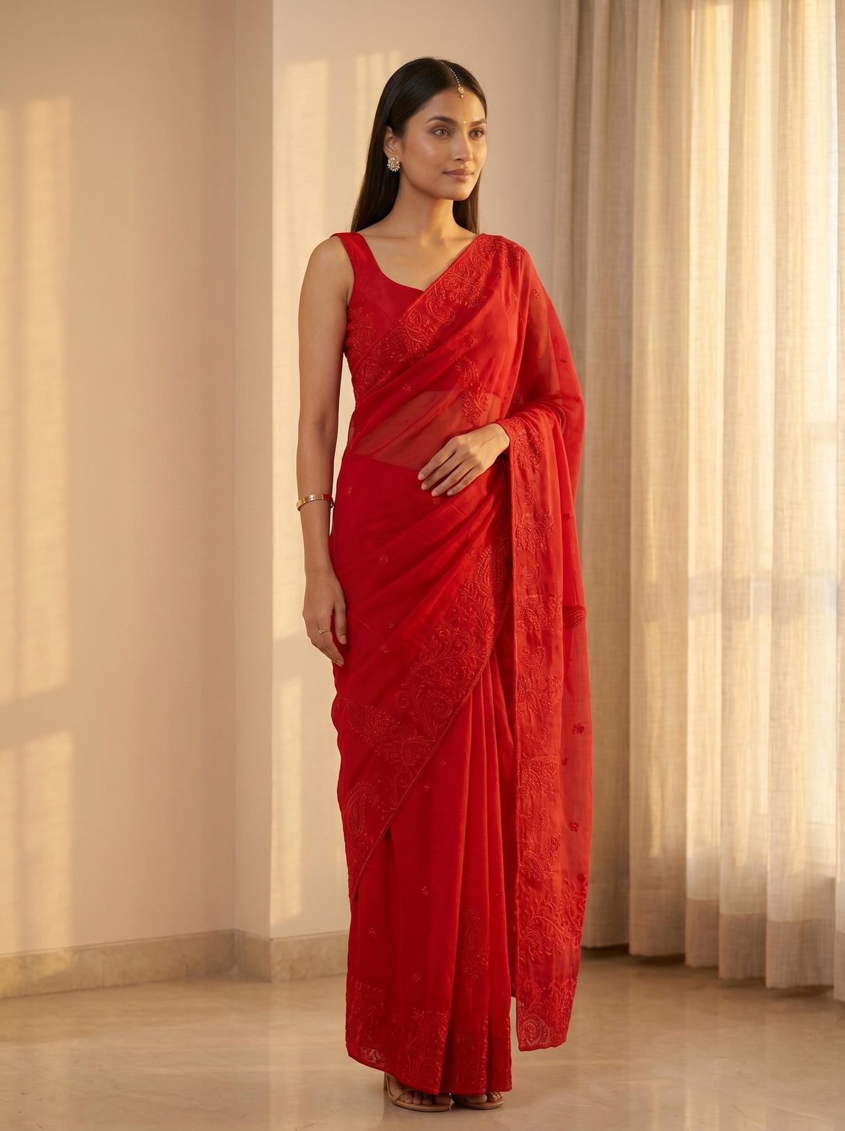 MIMOSA Red Saree Saree — pose 7 styling detail