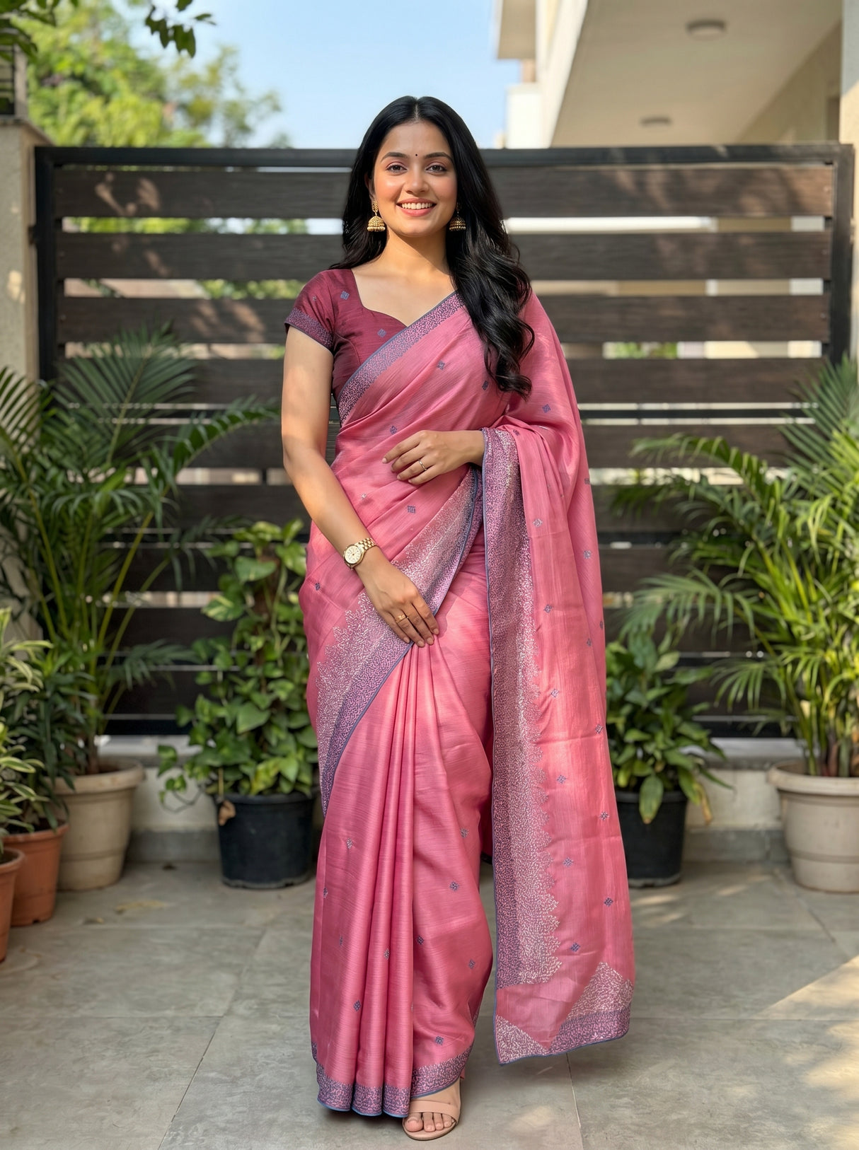 Pink  Saree