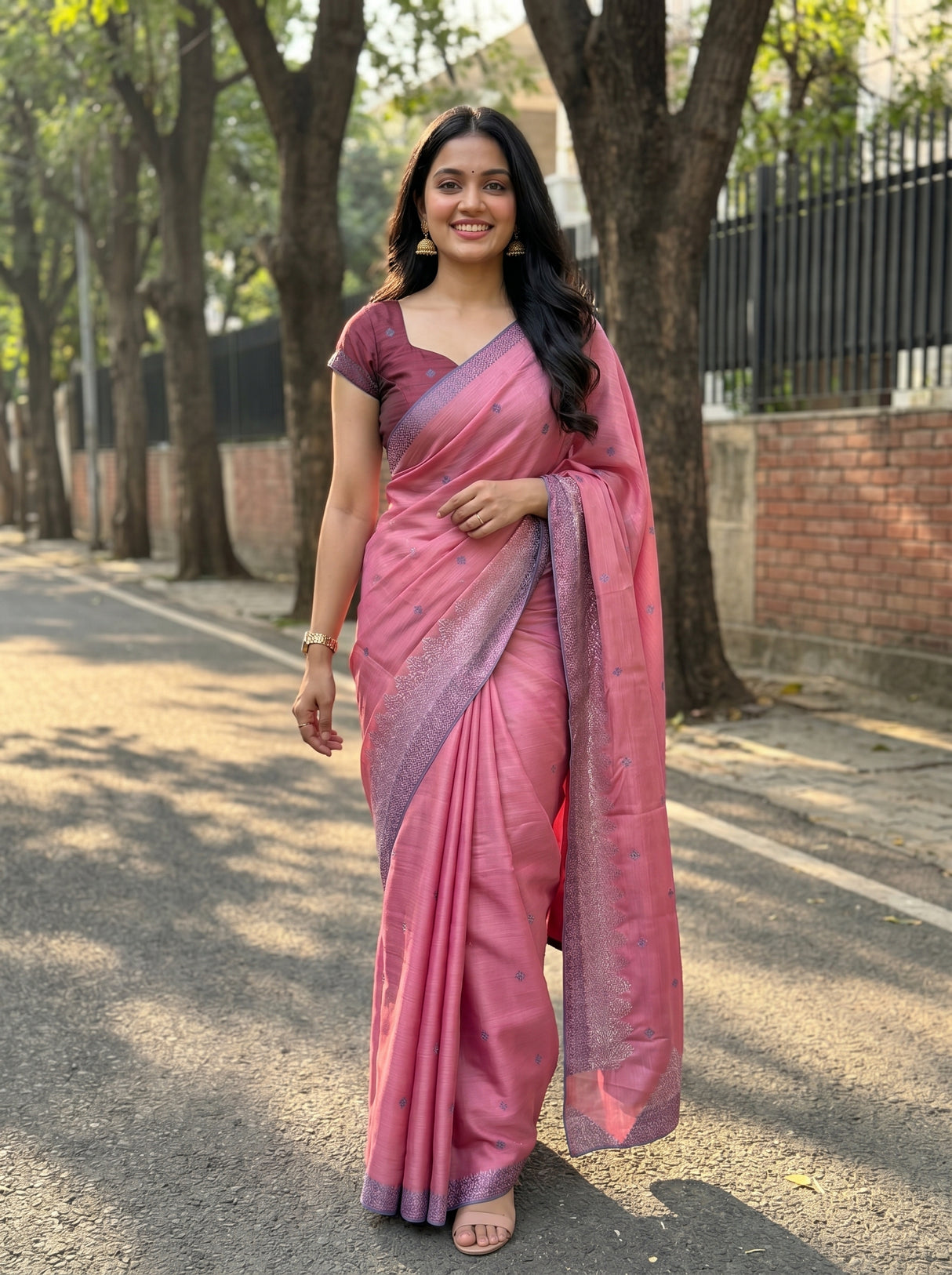 MIMOSA Pink Saree Saree — pose 6 styling detail